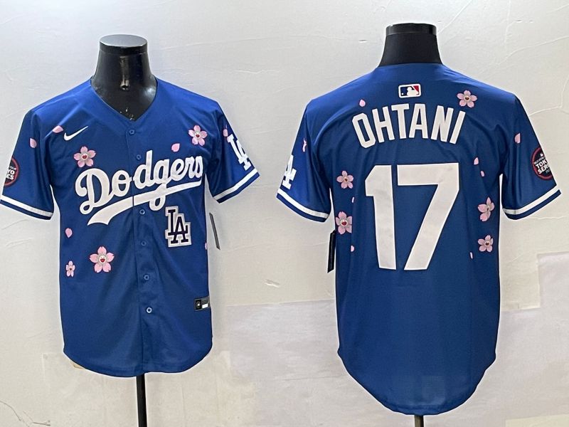 Men Los Angeles Dodgers #17 Ohtani Blue Sakura Edition 2025 Nike MLB Jersey style 1